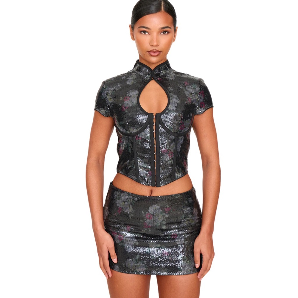 PrettyLittleThing Black Sequin Two-Piece Set